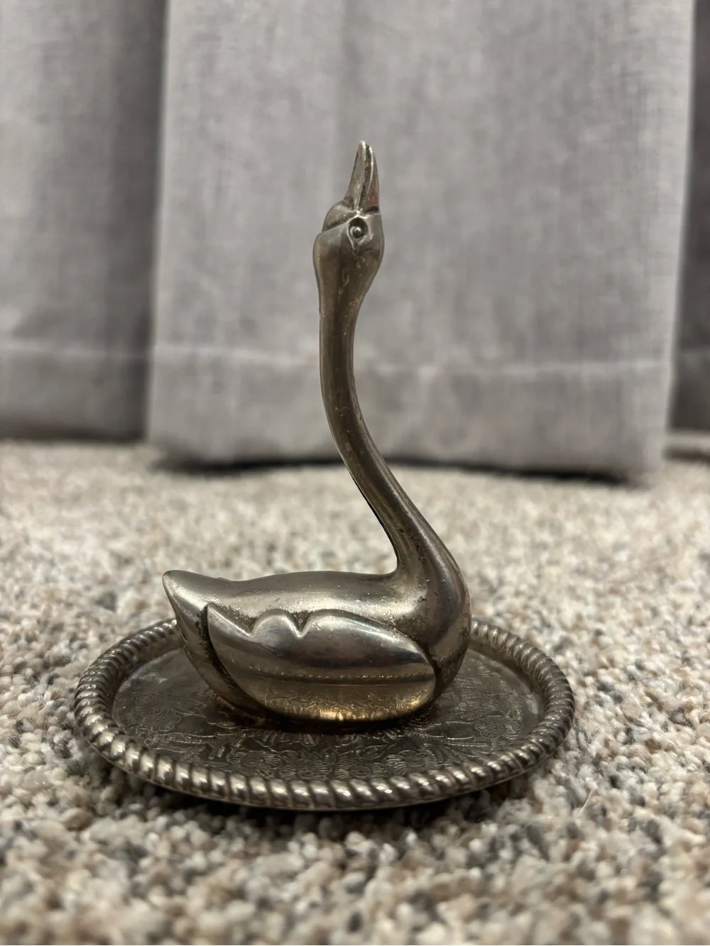 Vintage 1970s Silver-Plated Swan Ring Holder Jewelry Dish Vanity Decor